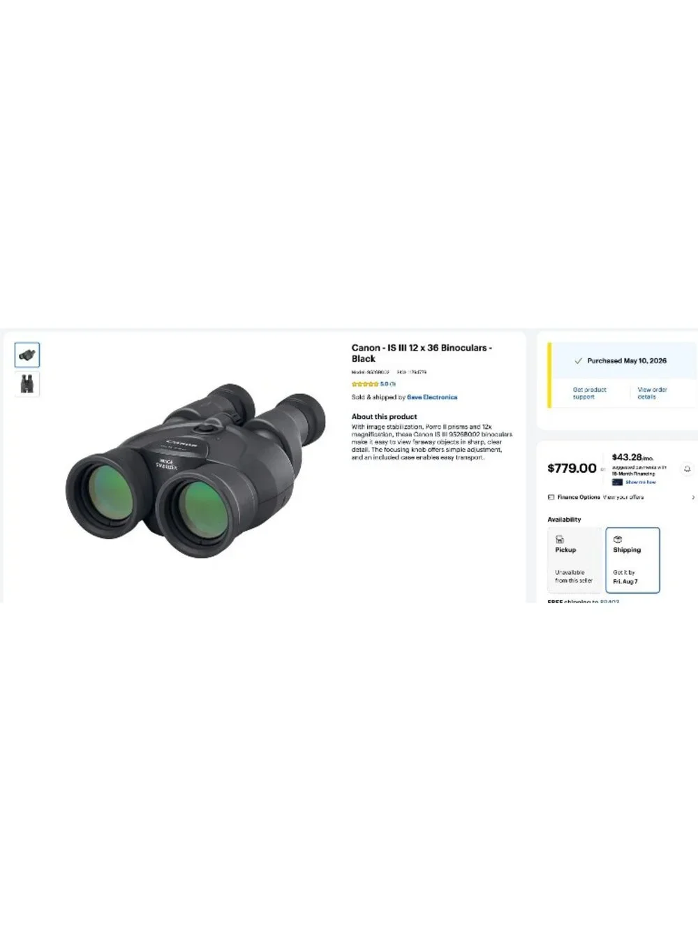 Canon Binoculars 12x36 IS III (black)